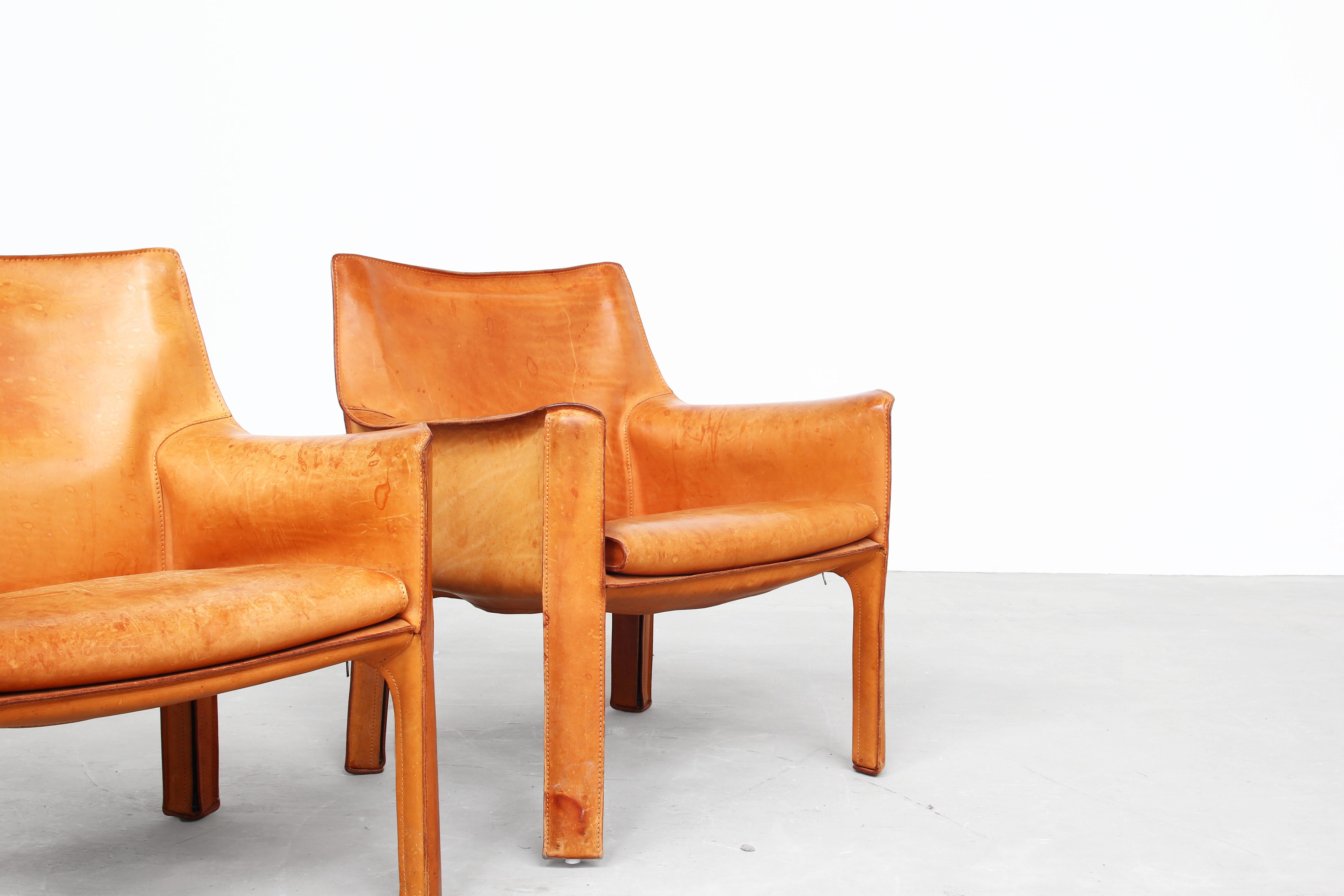 Pair of Lounge Chairs by Mario Bellini for Cassina Italy 1980s Leather 1
