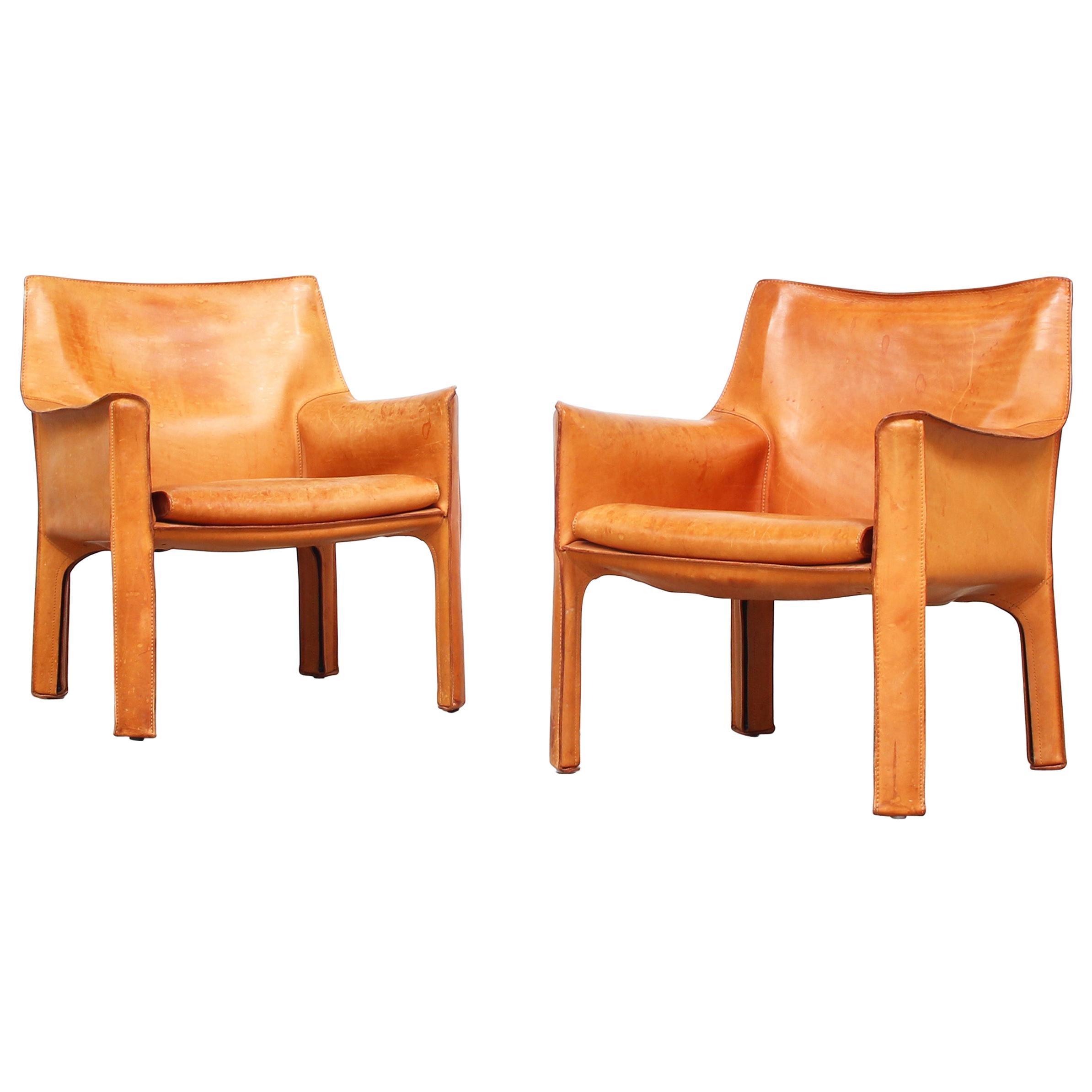 Pair of Lounge Chairs by Mario Bellini for Cassina Italy 1980s Leather