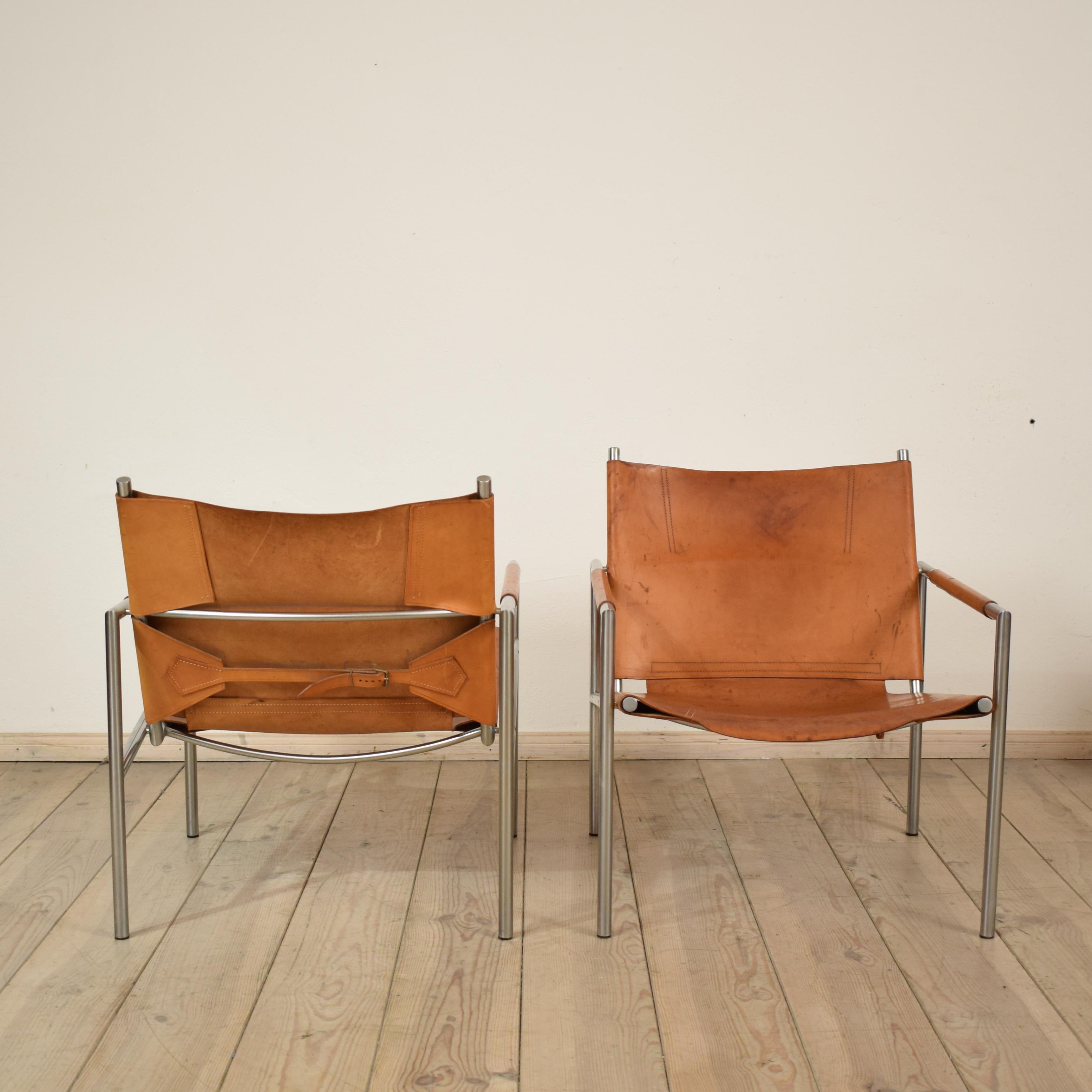 Patinated Pair of Lounge Chairs by Martin Visser, Model 'SZ02' for 't Spectrum Bergeijk