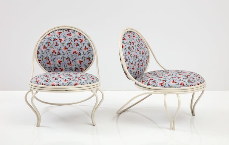 Upholstery Pair of Lounge Chairs by Mathieu Matégot, France, Mid-20th Century For Sale
