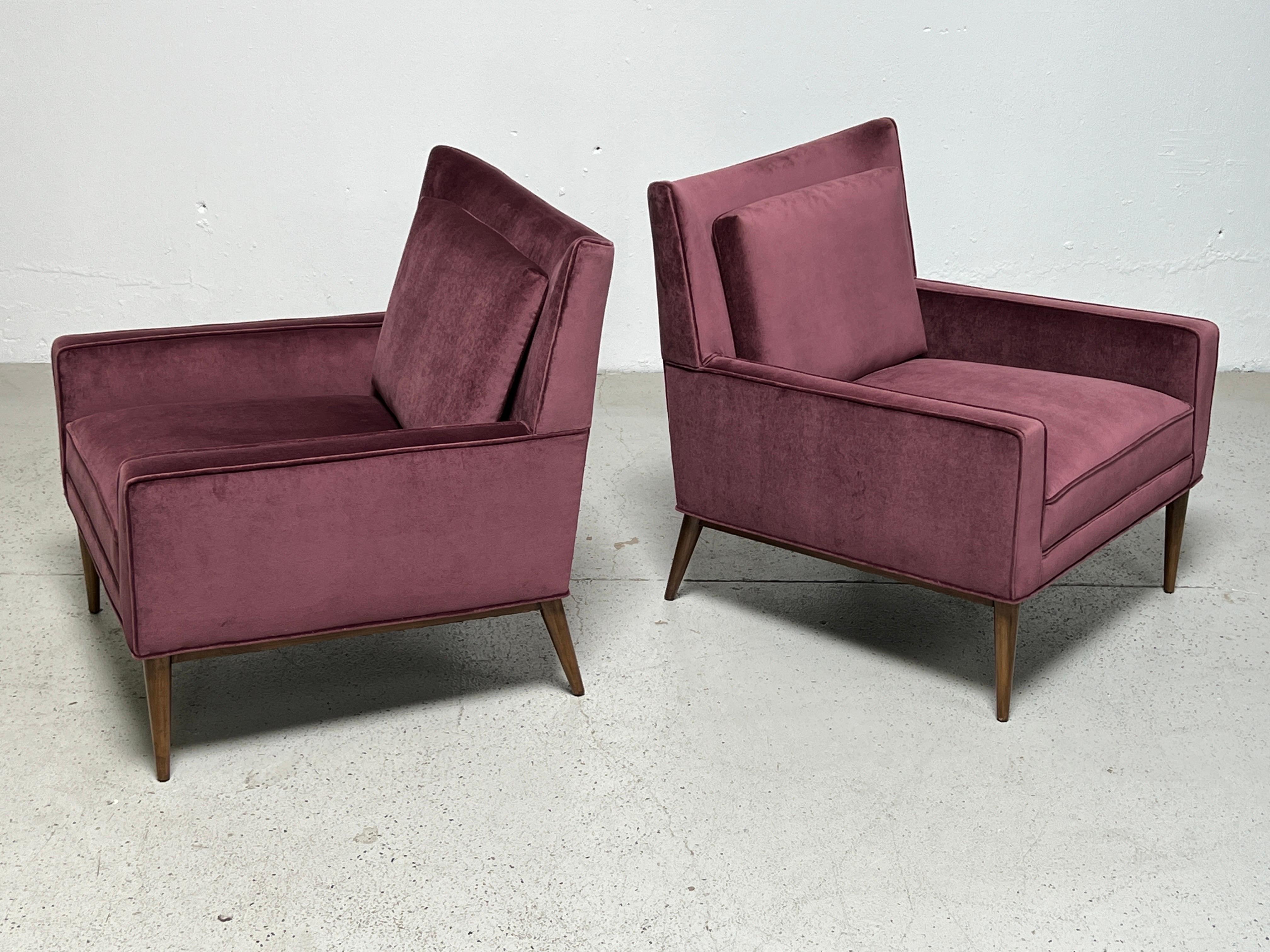 Velvet Pair of Lounge Chairs by Paul McCobb