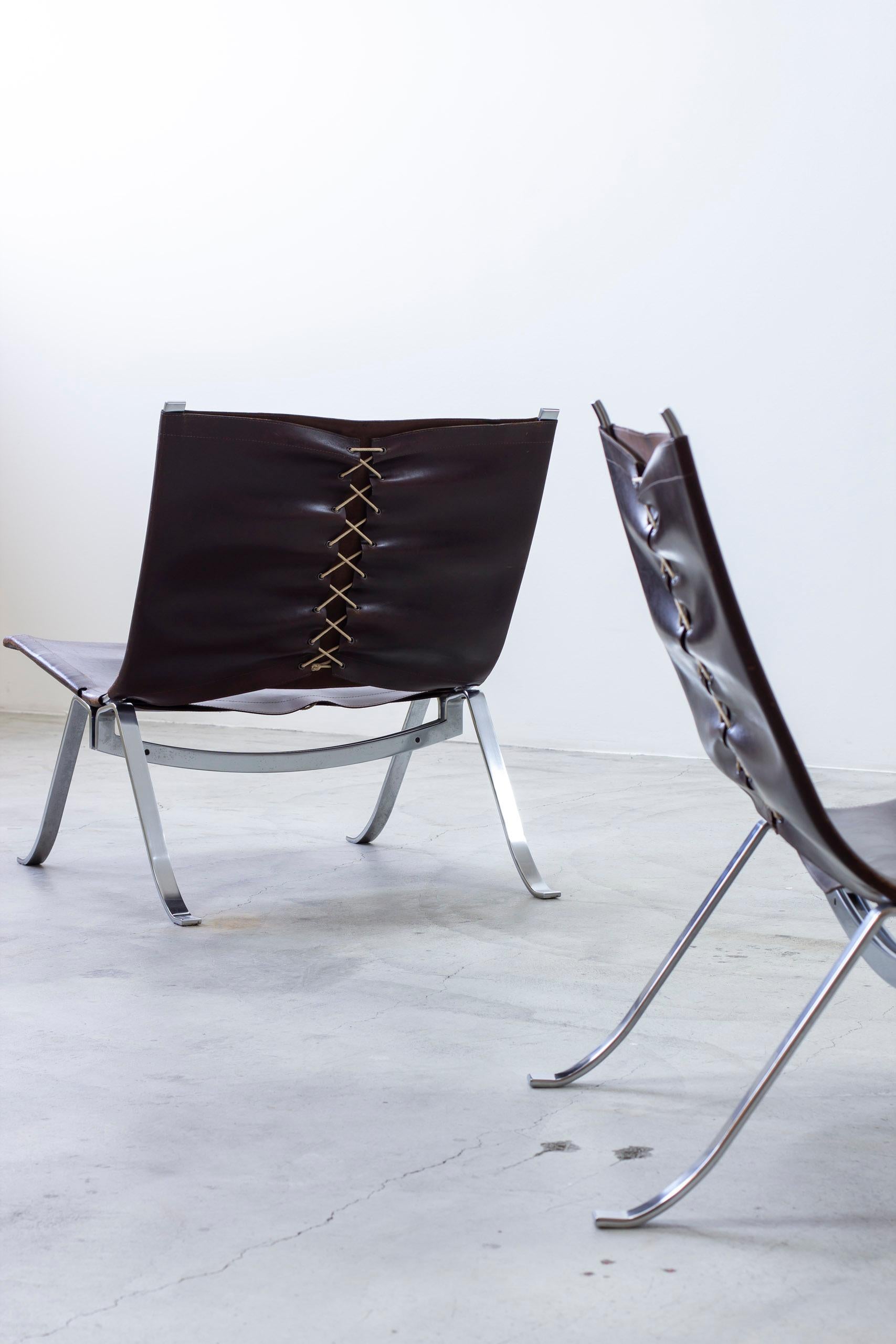 Stainless Steel Pair of lounge chairs by Preben Fabricius for Arnold Exclusiv, ca 1972 For Sale