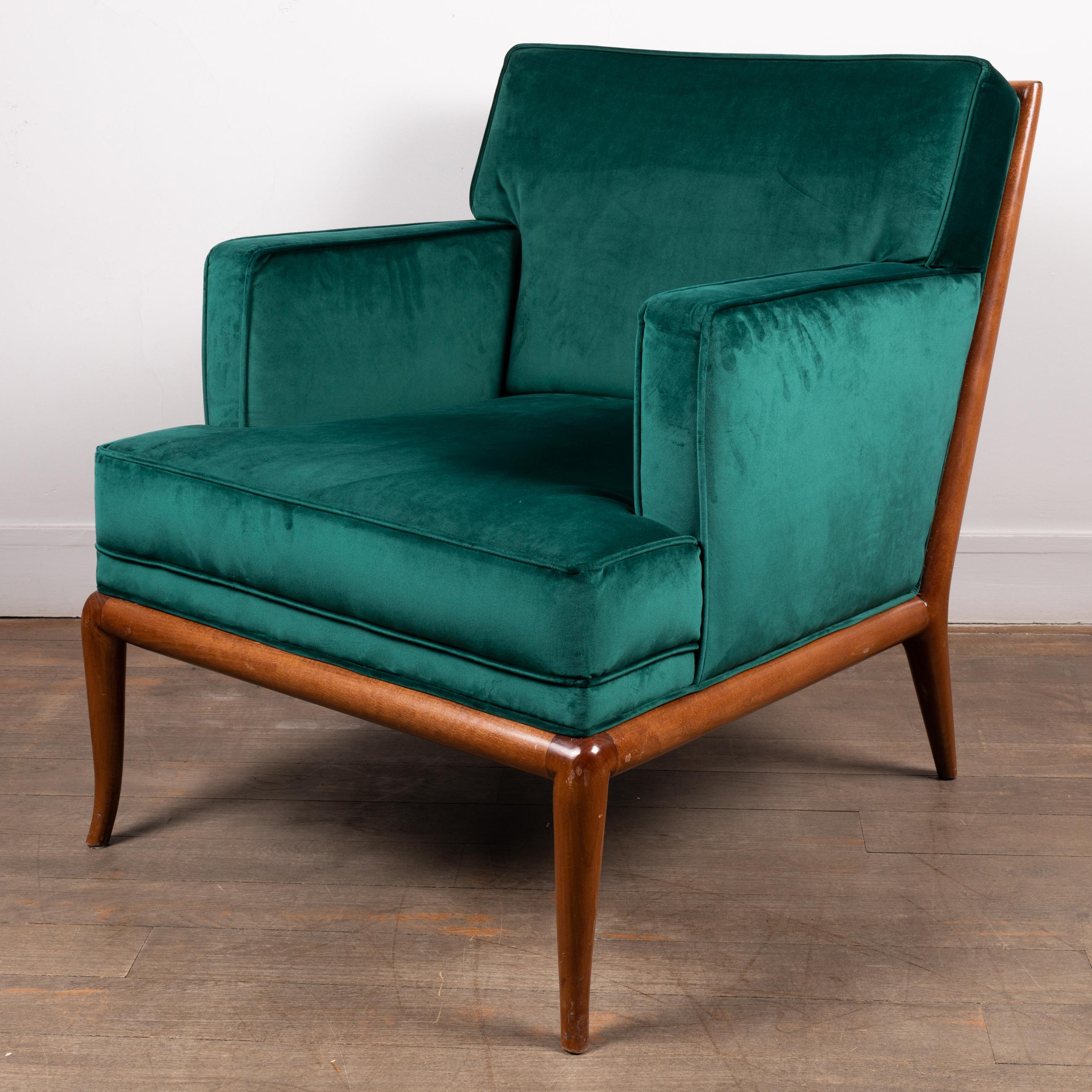 Velvet Pair of Lounge Chairs  by Robsjohn-Gibbings for Widdicomb