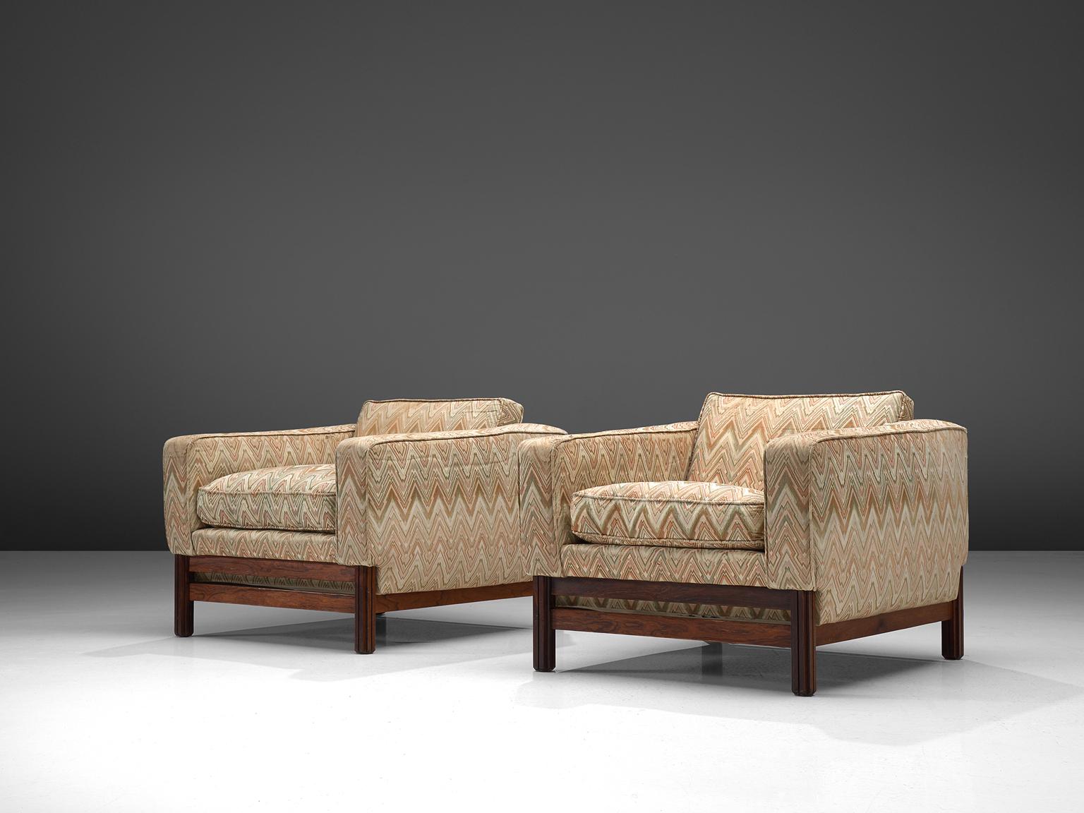 Mid-Century Modern Pair of Lounge Chairs by Saporiti in Fabric and Rosewood