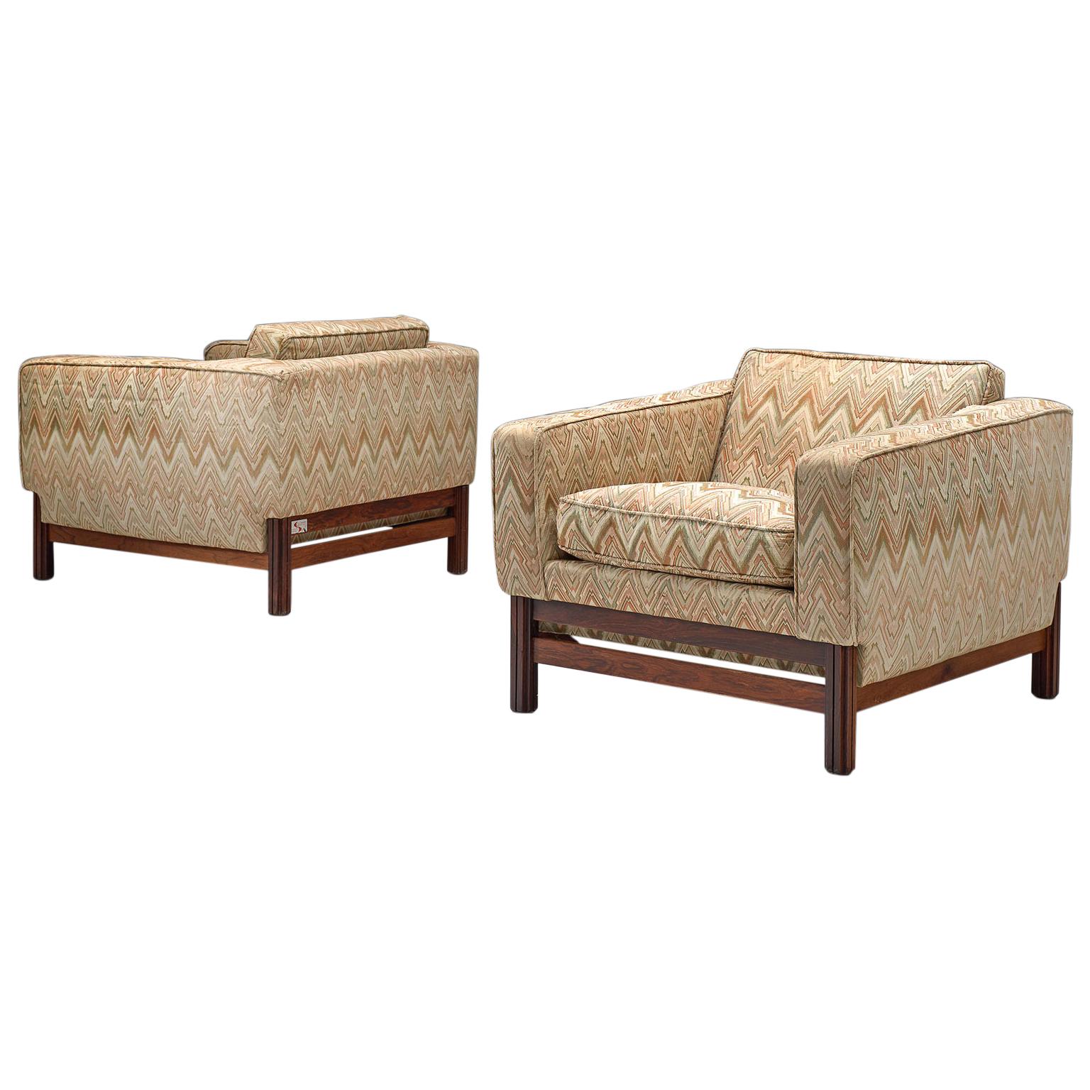 Pair of Lounge Chairs by Saporiti in Fabric and Rosewood