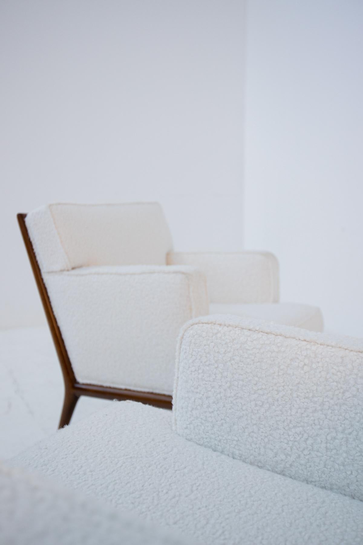Pair of Lounge Chairs by T.H. Robsjohn-Gibbings in White Bouclè, 1950s In Good Condition In Milano, IT
