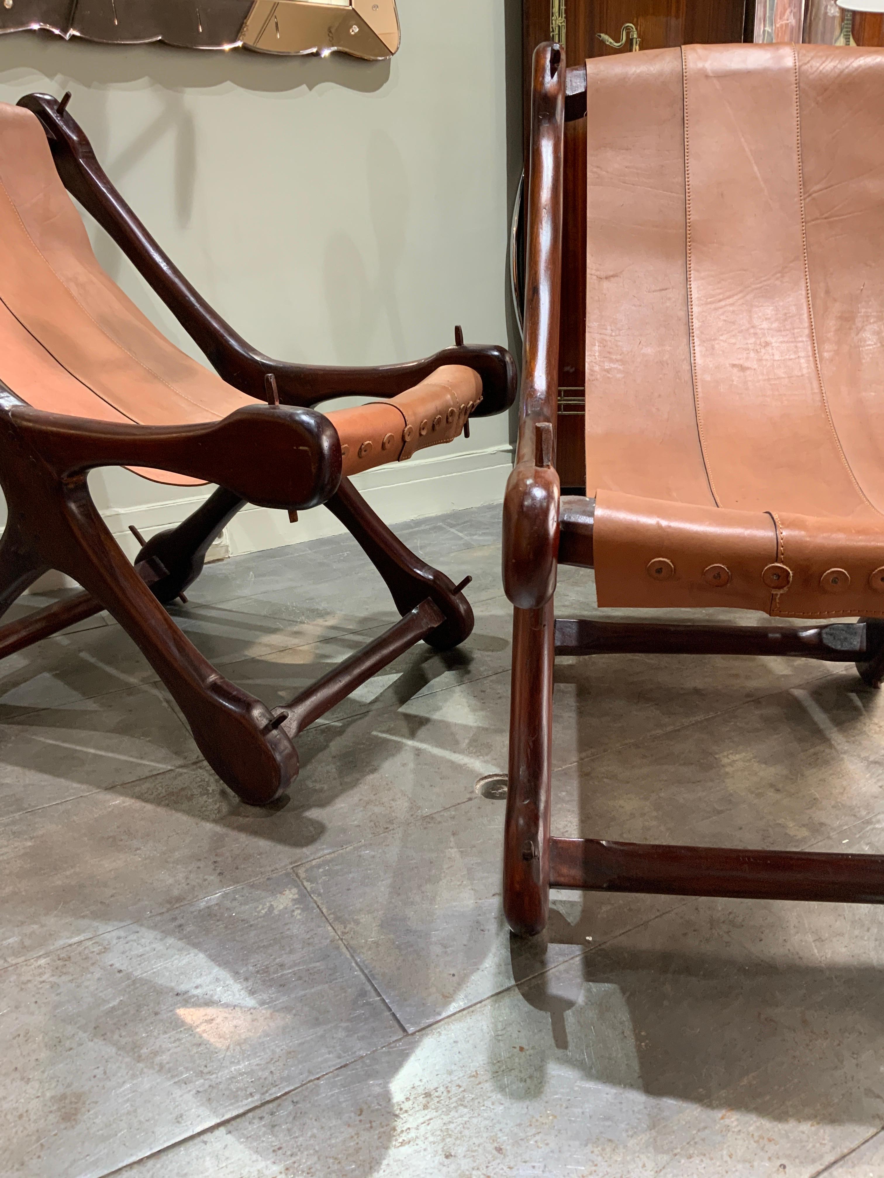 Leather Pair of Lounge Chairs Don S Shoemaker, circa 1970  For Sale