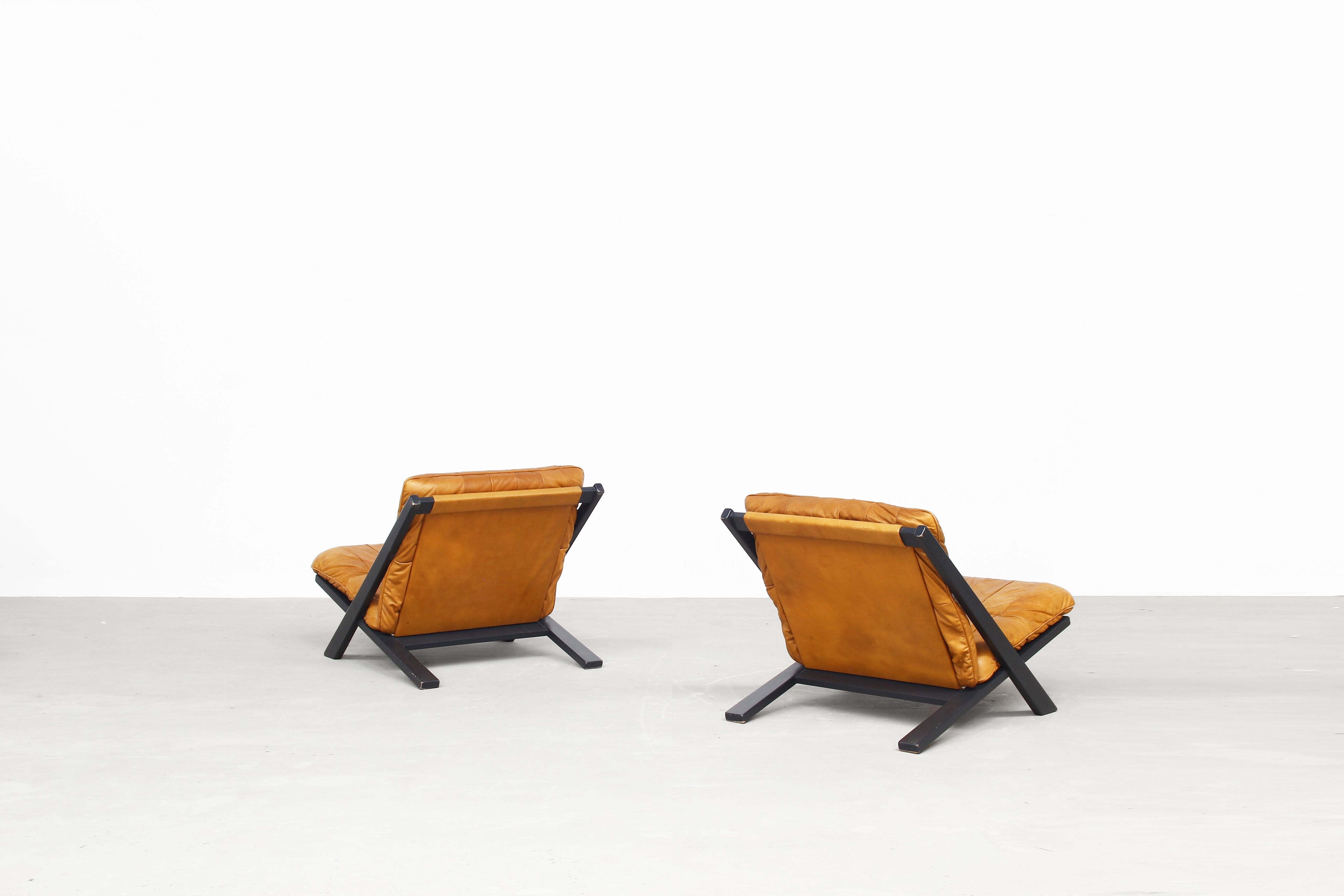 German Pair of Lounge Chairs for De Sede by Ueli Berger, 1970s, Switzerland