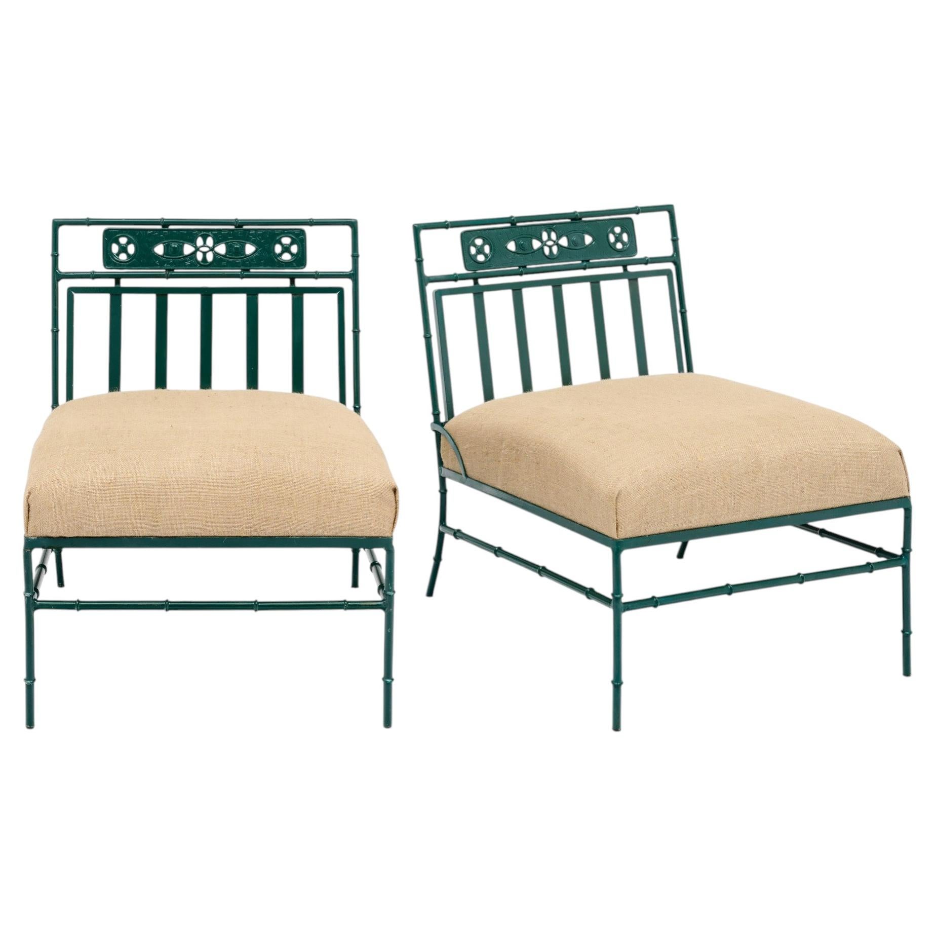 Pair of Lounge Chairs, Garden Furniture, Vintage French, Green For Sale