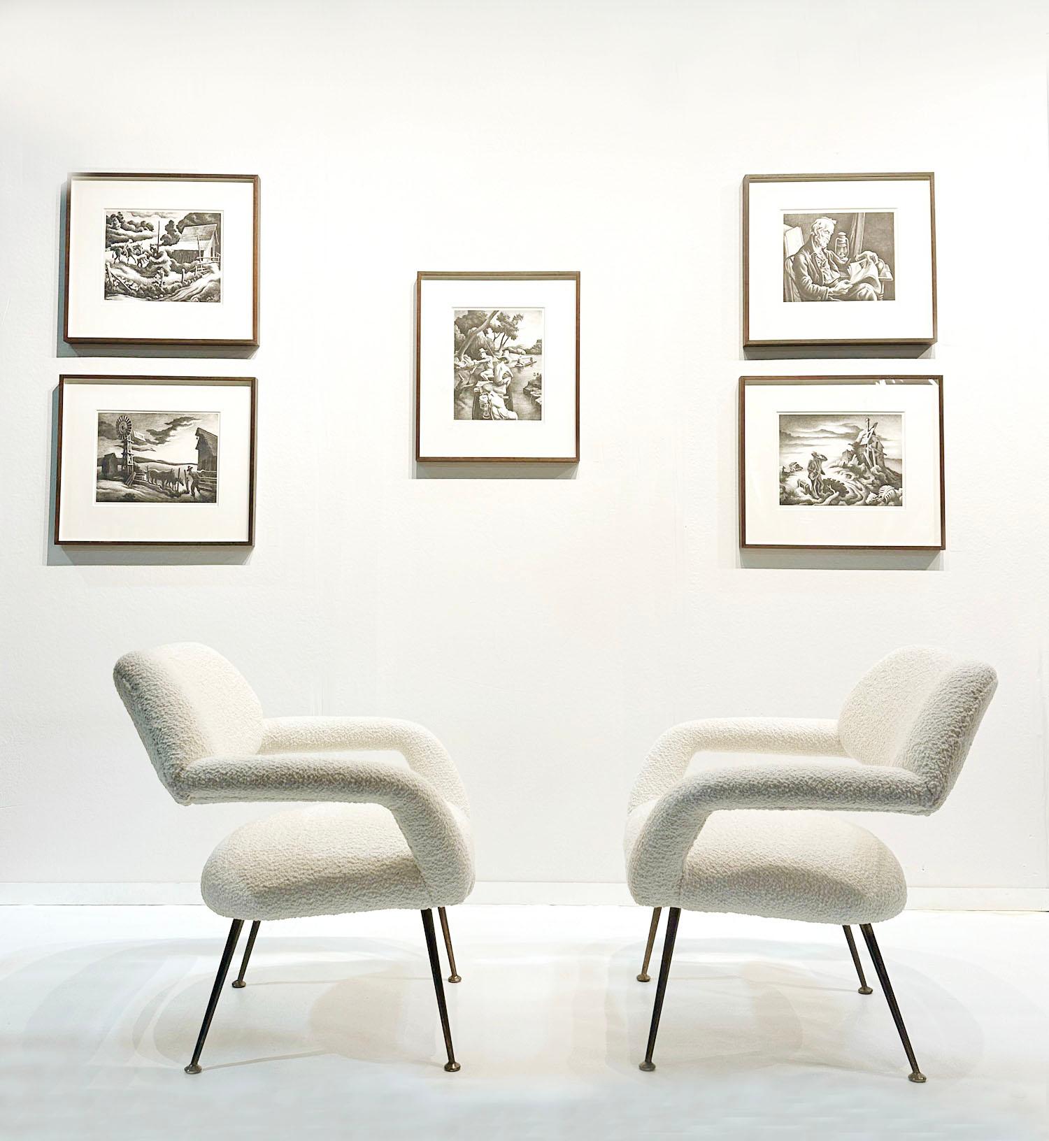 Pair of Lounge chairs Gastone Rinaldi Italy 1954 upholstered in Pierre Frey en venta 4