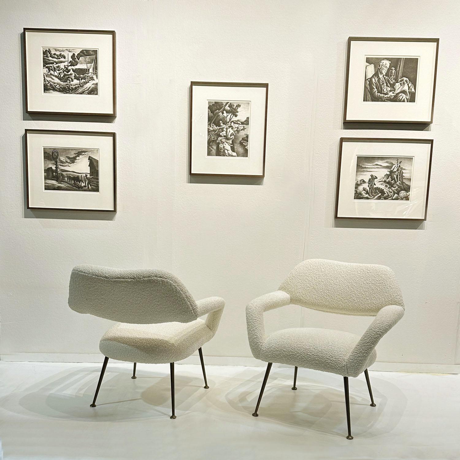 Pair of Lounge chairs Gastone Rinaldi Italy 1954 upholstered in Pierre Frey en venta 5