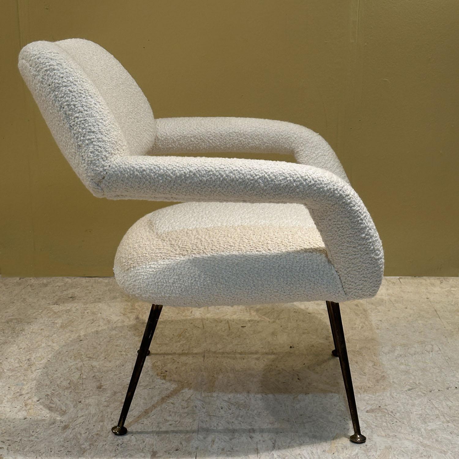 Pair of Lounge chairs Gastone Rinaldi Italy 1954 upholstered in Pierre Frey Metal en venta