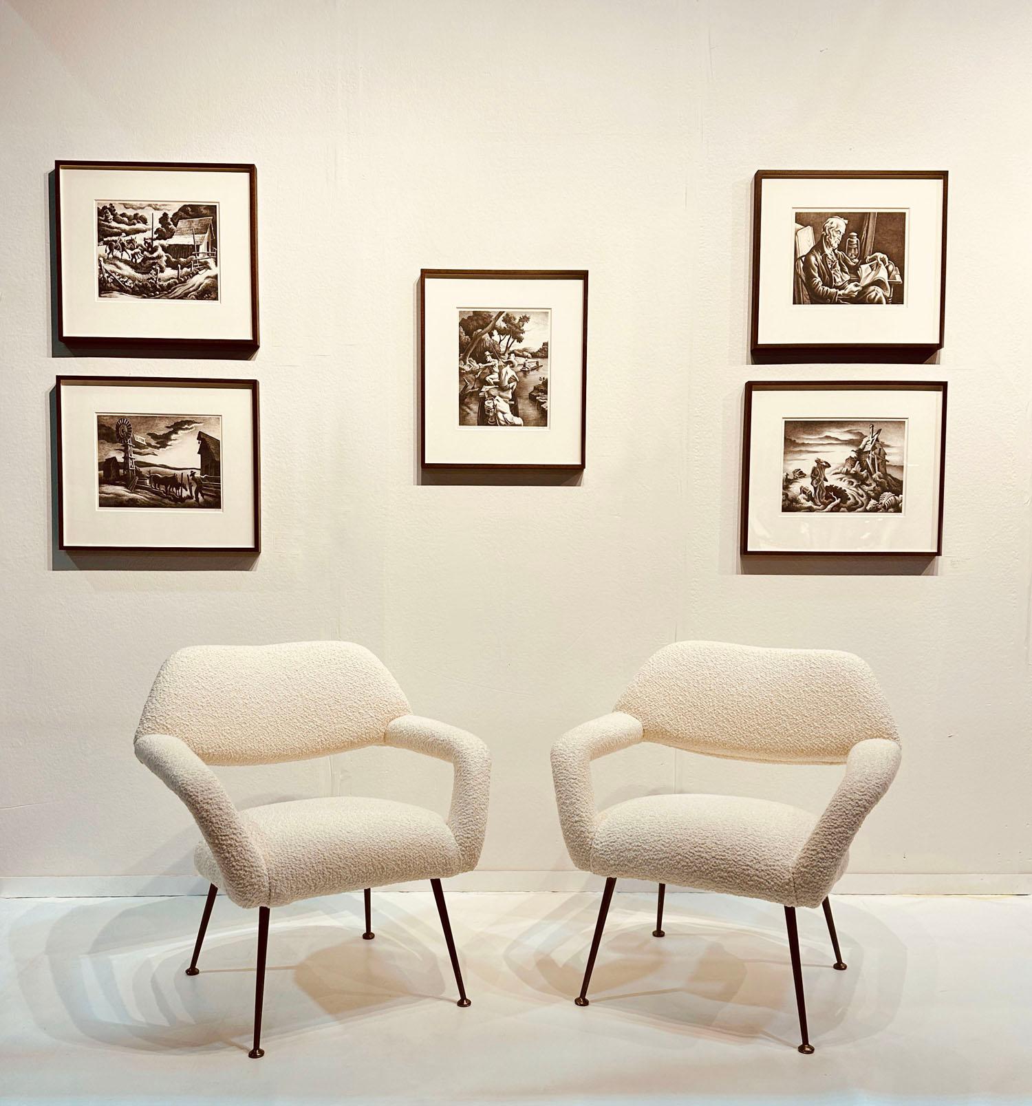 Pair of Lounge chairs Gastone Rinaldi Italy 1954 upholstered in Pierre Frey en venta 1