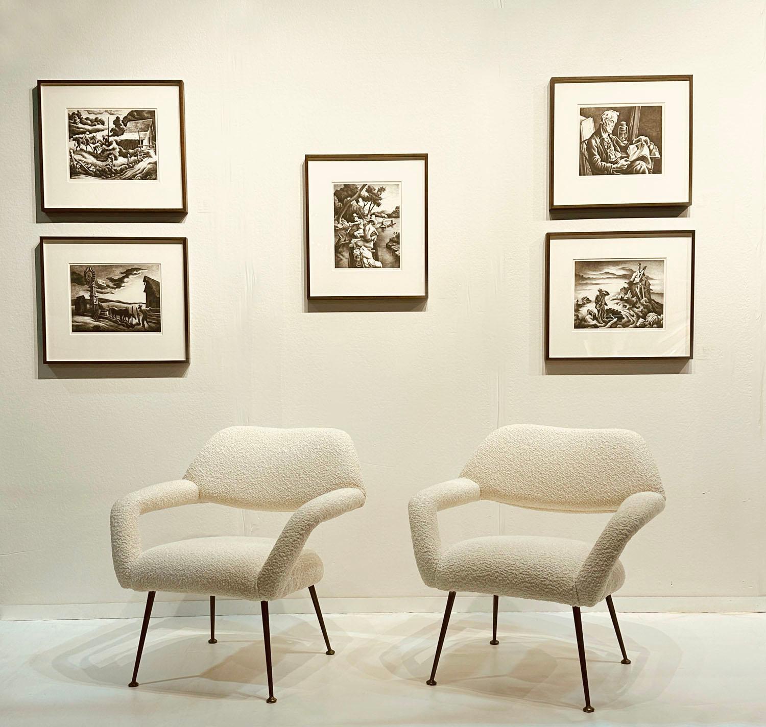 Pair of Lounge chairs Gastone Rinaldi Italy 1954 upholstered in Pierre Frey en venta 2