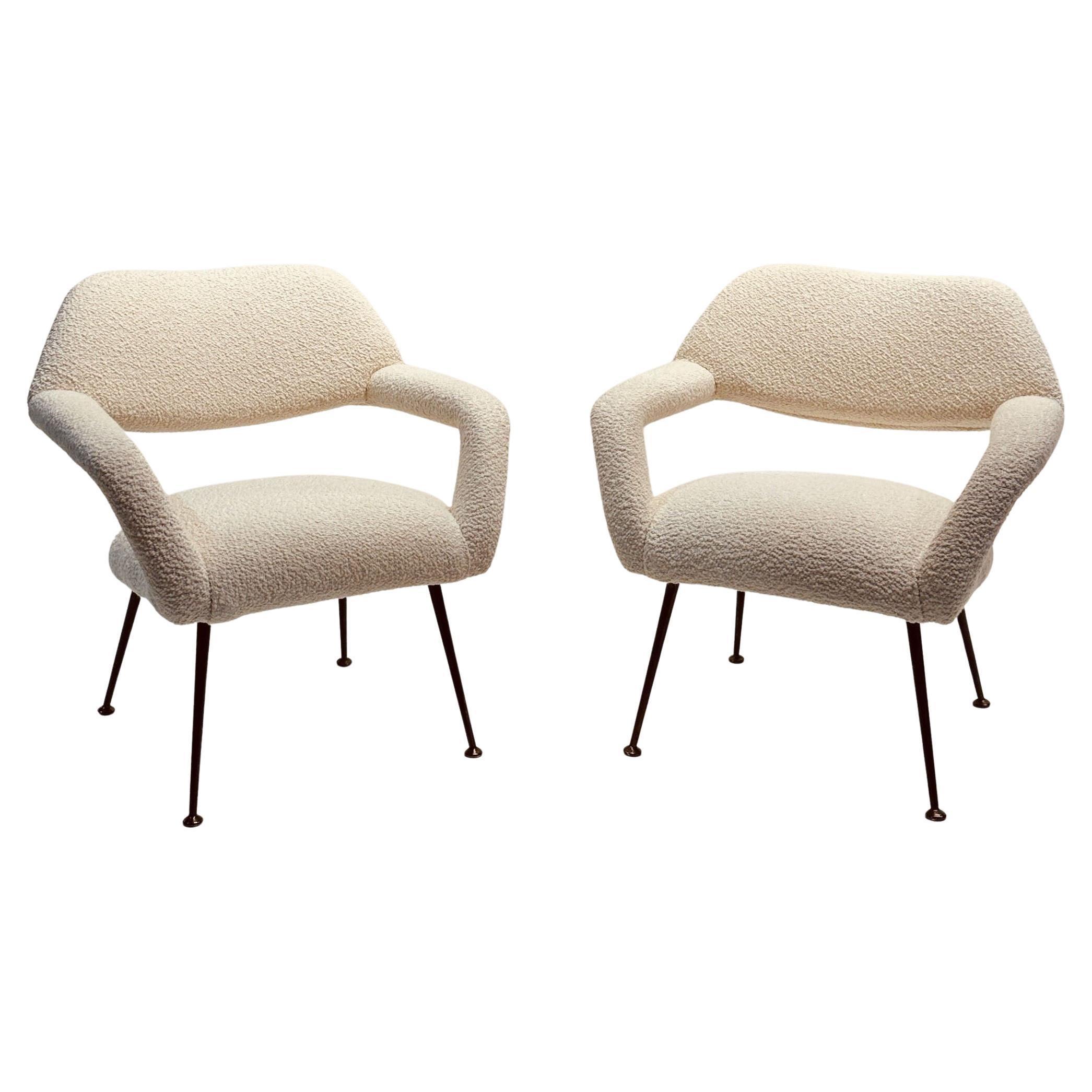 Pair of Lounge chairs Gastone Rinaldi Italy 1954 upholstered in Pierre Frey