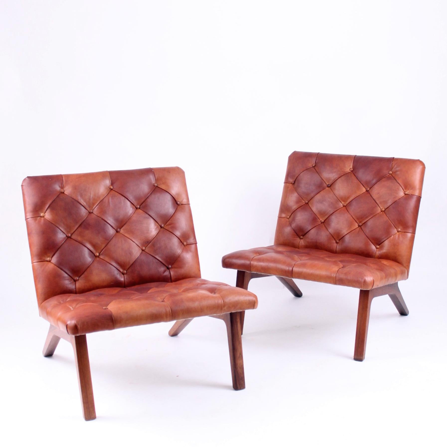 Mid-Century Modern Pair of Lounge Chairs, Helge Vestergaard Jensen, Rosewood and Niger Leather 1966