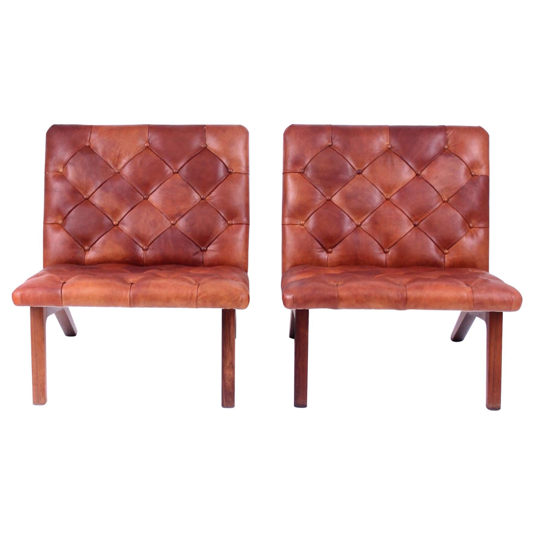Pair of Lounge Chairs, Helge Vestergaard Jensen, Rosewood and Niger Leather 1966