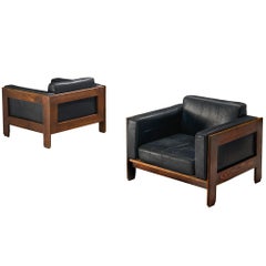 Pair of Lounge Chairs in Ash and Black Leather