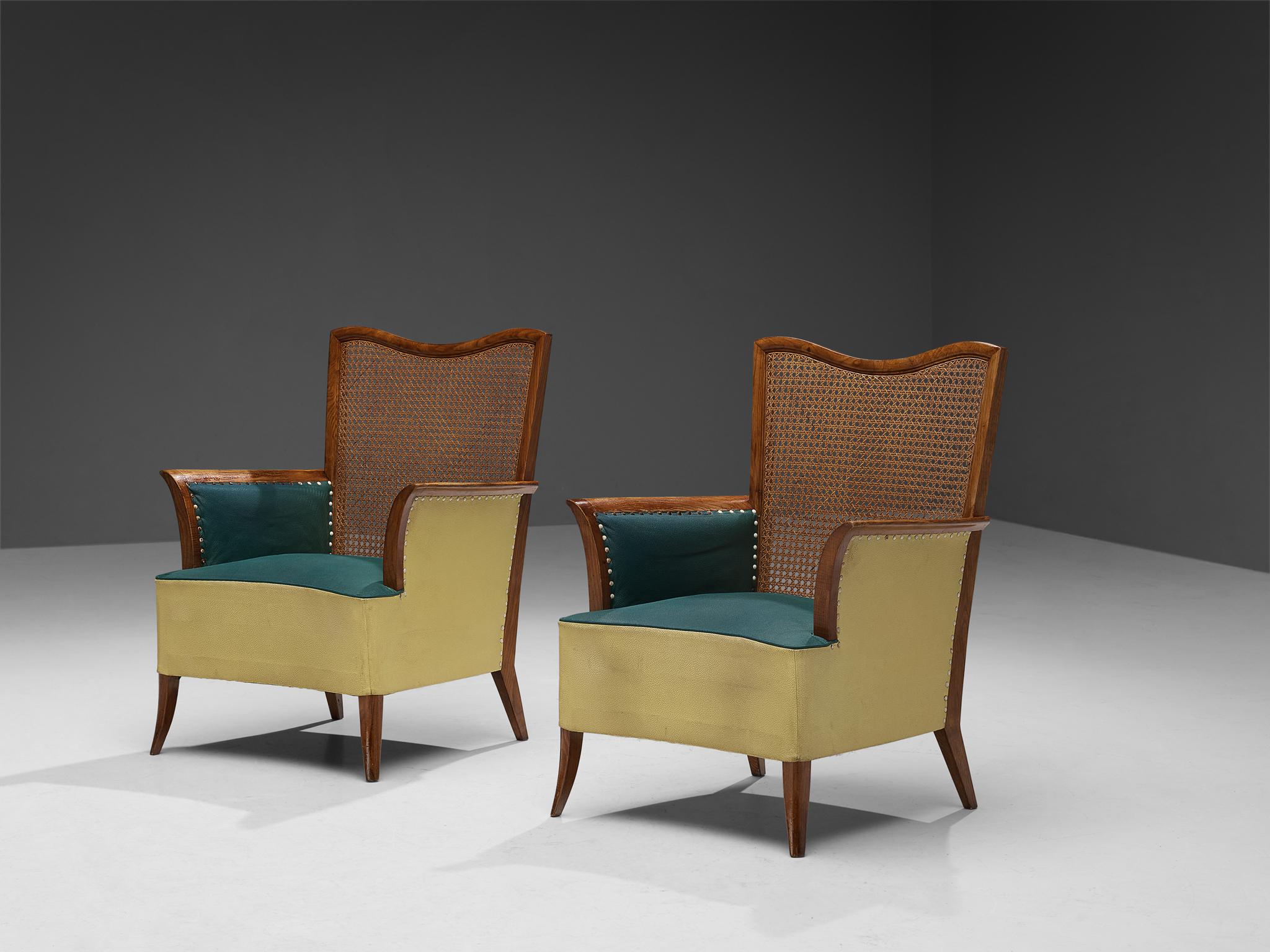 Mid-20th Century Spanish Pair of Lounge Chairs in Ash and Cane For Sale
