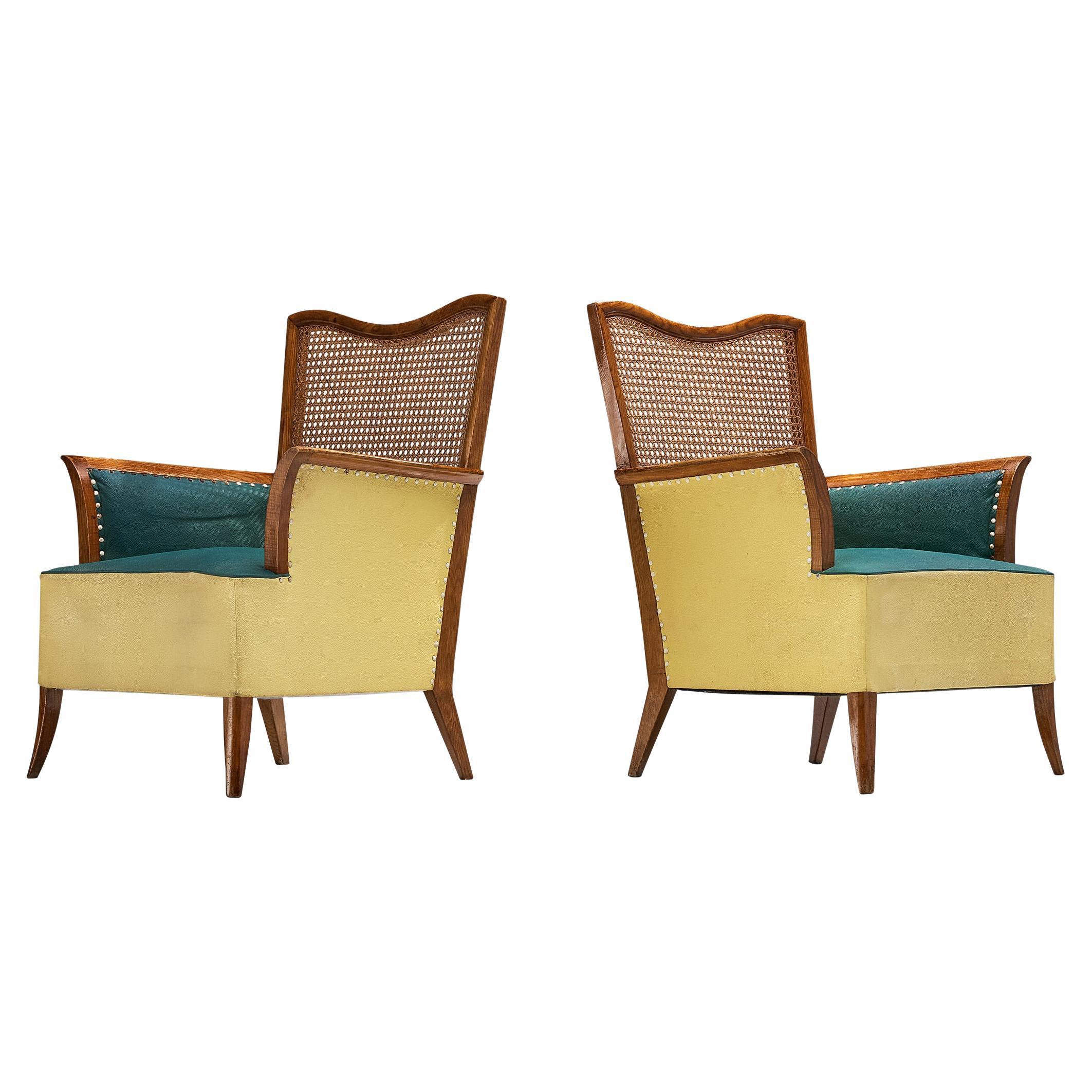 Spanish Pair of Lounge Chairs in Ash and Cane For Sale