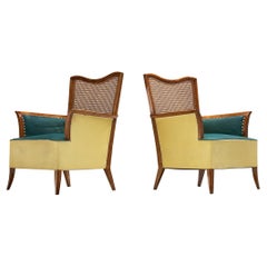 Pair of Lounge Chairs in Ash and Yellow and Green Leatherette