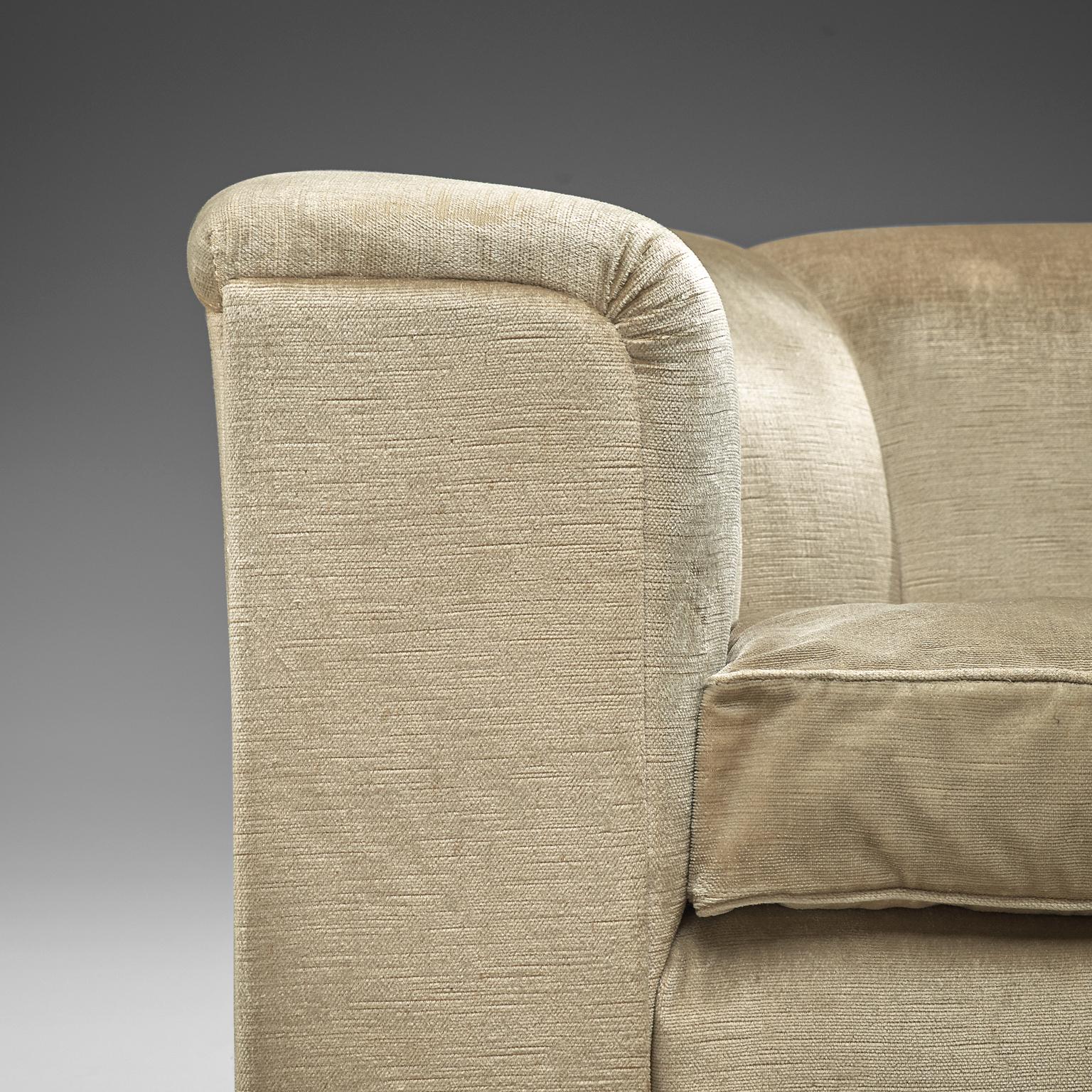 Mid-Century Modern Pair of Lounge Chairs in Beige Velour