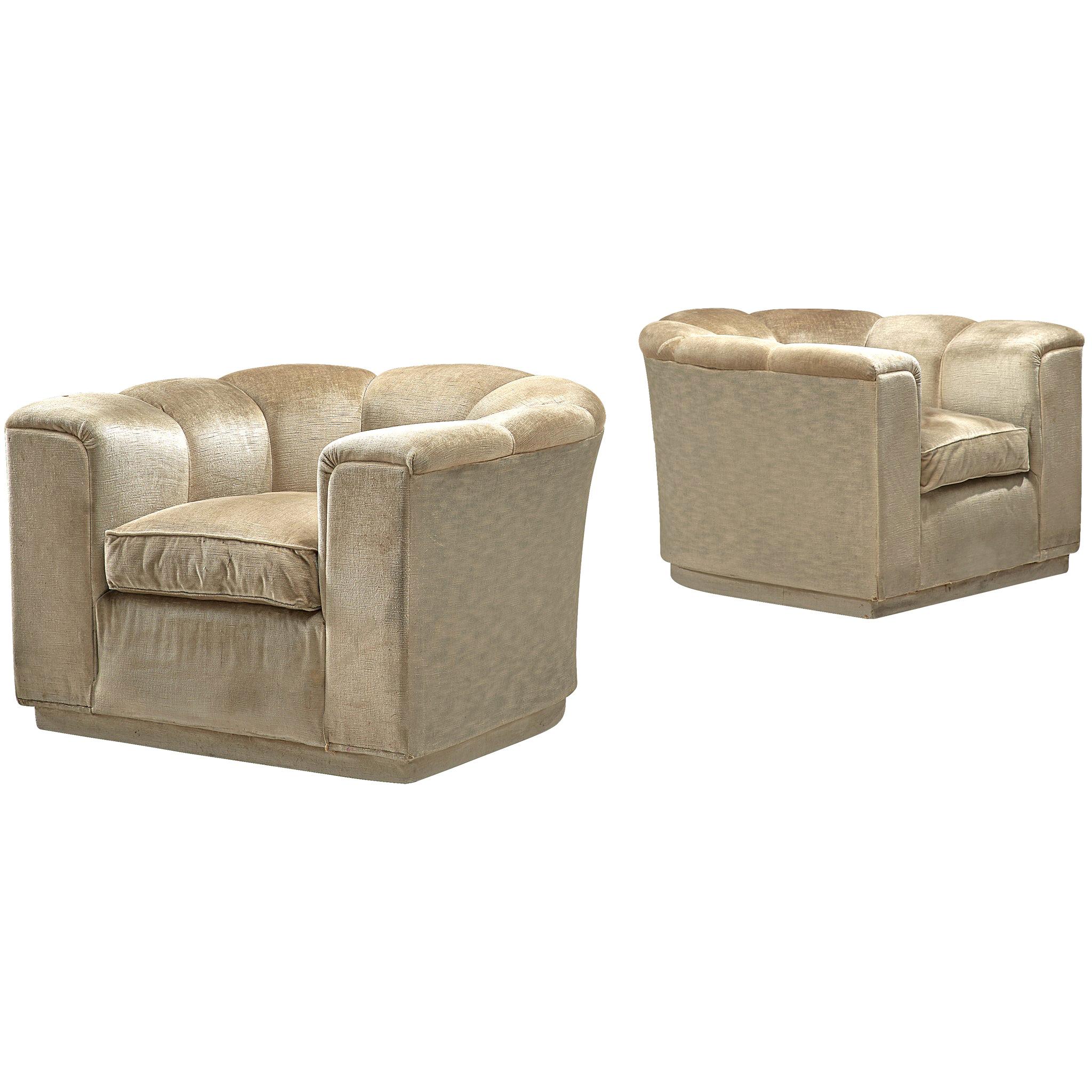 Pair of Lounge Chairs in Beige Velour