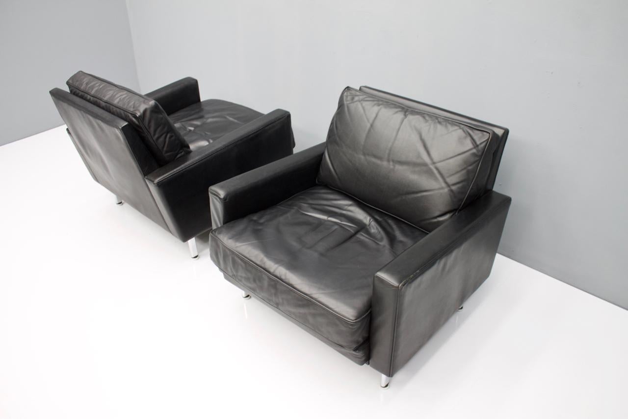 Pair of George Nelson 'Loose Cushion' Lounge Chairs in Black Leather 4