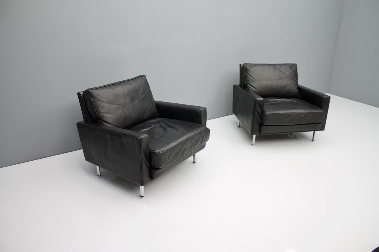 Pair of George Nelson 'Loose Cushion' Lounge Chairs in Black Leather 2