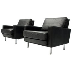 Pair of George Nelson 'Loose Cushion' Lounge Chairs in Black Leather