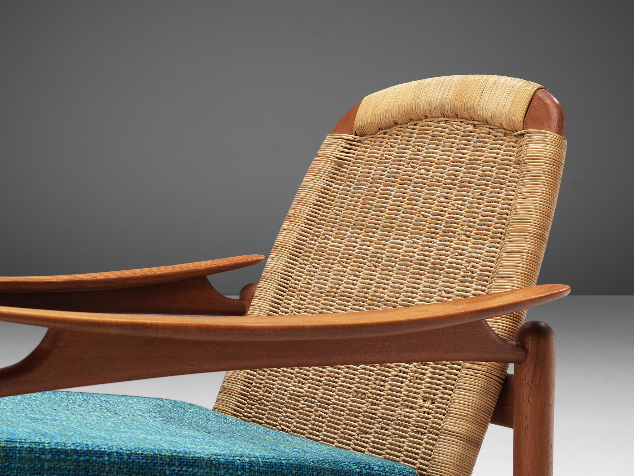Scandinavian Modern Pair of Lounge Chairs in Cane and Teak