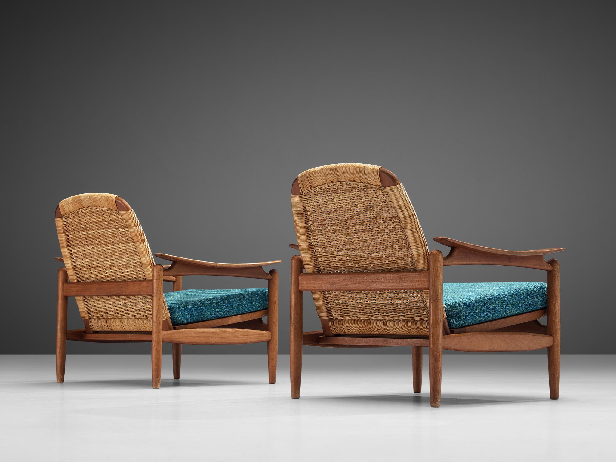 Pair of Lounge Chairs in Cane and Teak In Good Condition In Waalwijk, NL