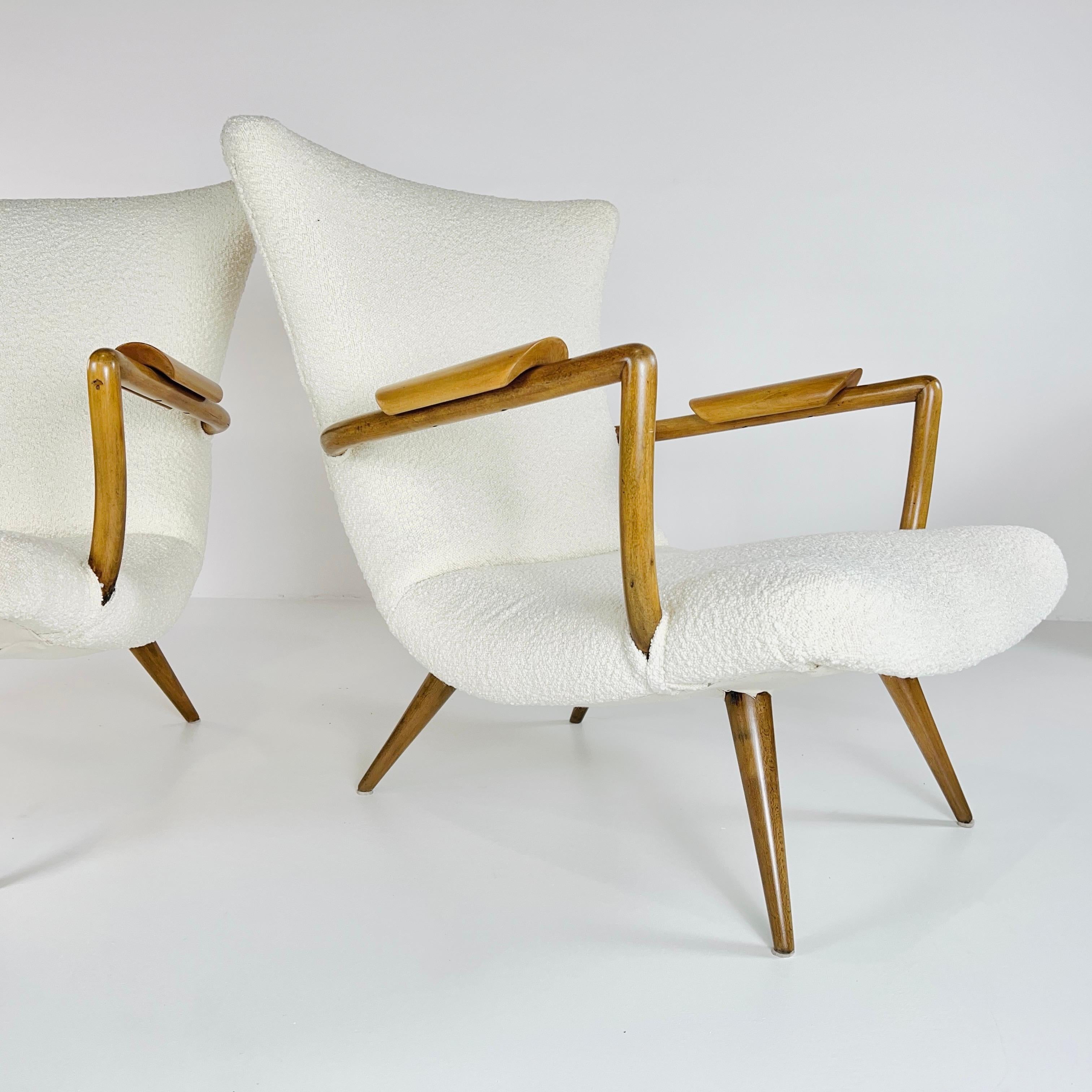 Mid-Century Modern Pair of Lounge Chairs in Caviúna Wood Brazil 1950s Designer Giuseppe Scapinelli