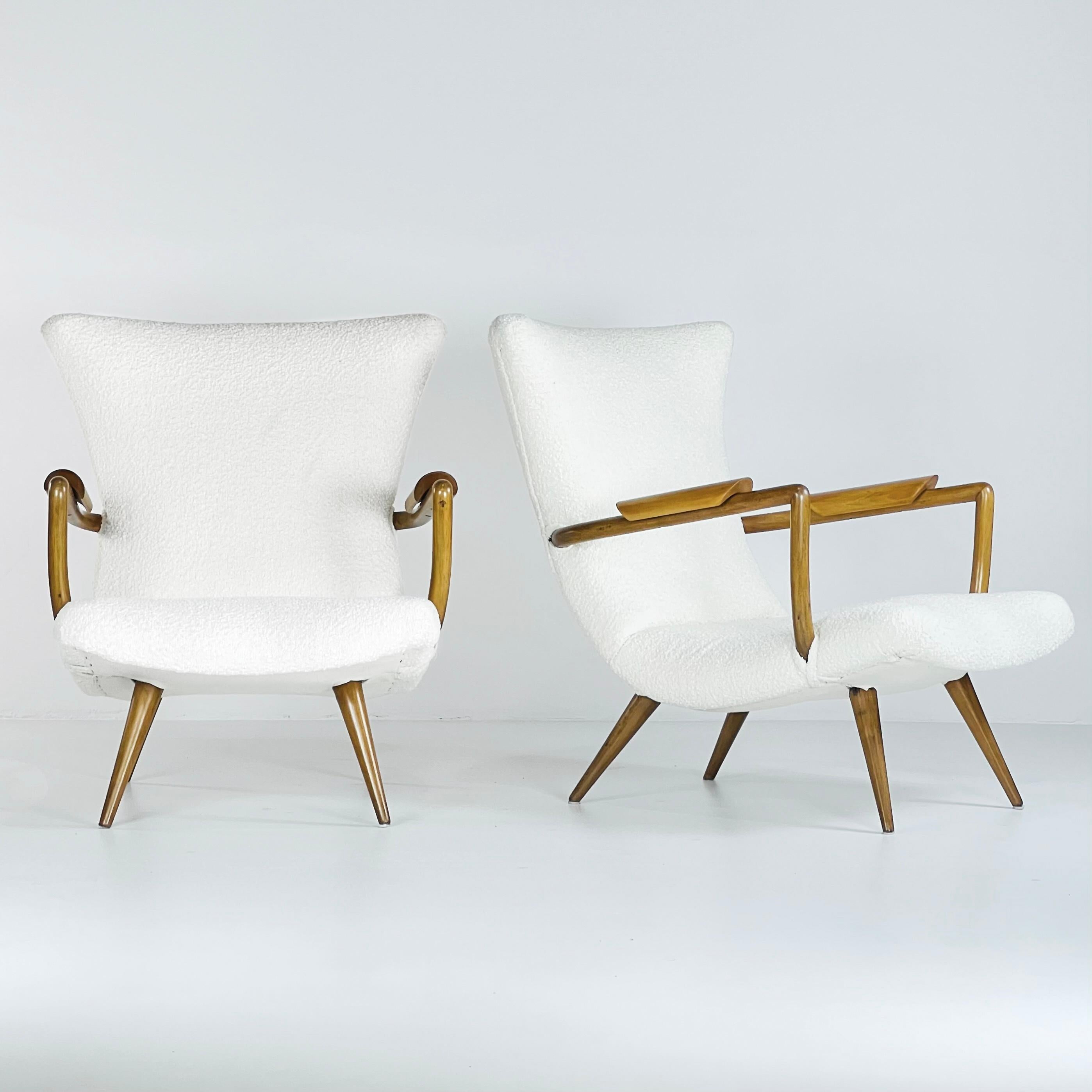 Mid-20th Century Pair of Lounge Chairs in Caviúna Wood Brazil 1950s Designer Giuseppe Scapinelli
