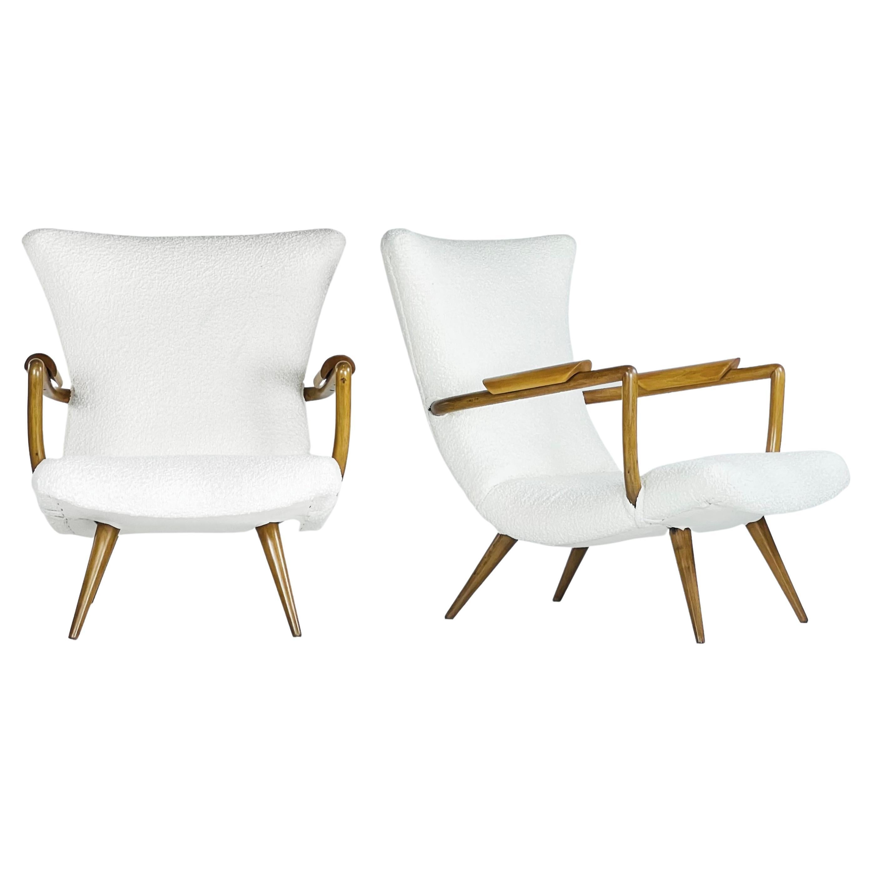 Pair of Lounge Chairs in Caviúna Wood Brazil 1950s Designer Giuseppe Scapinelli