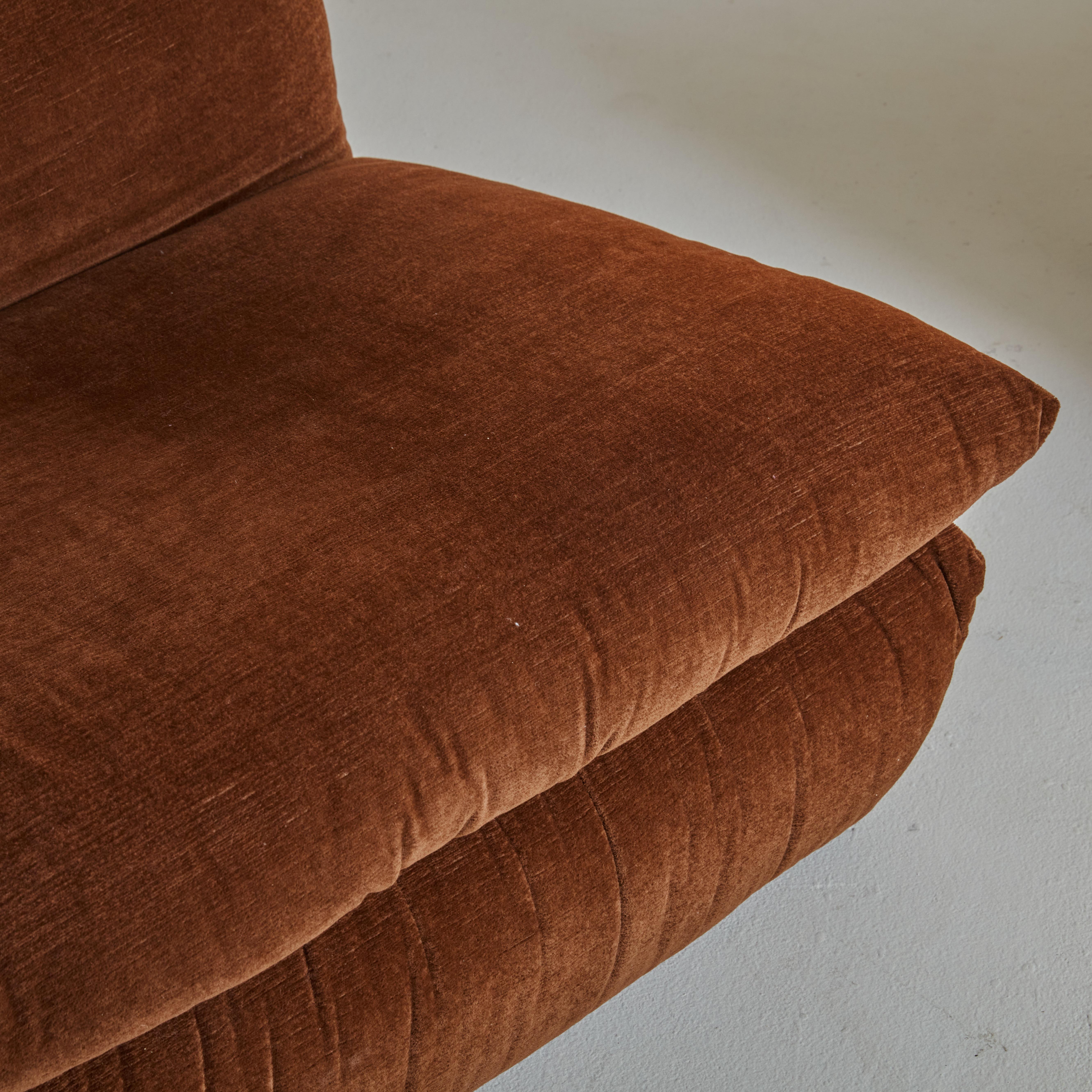 Mid-Century Modern Pair of  Lounge Chairs in Chocolate Velvet  for Cinna / Ligne Roset, France 1975
