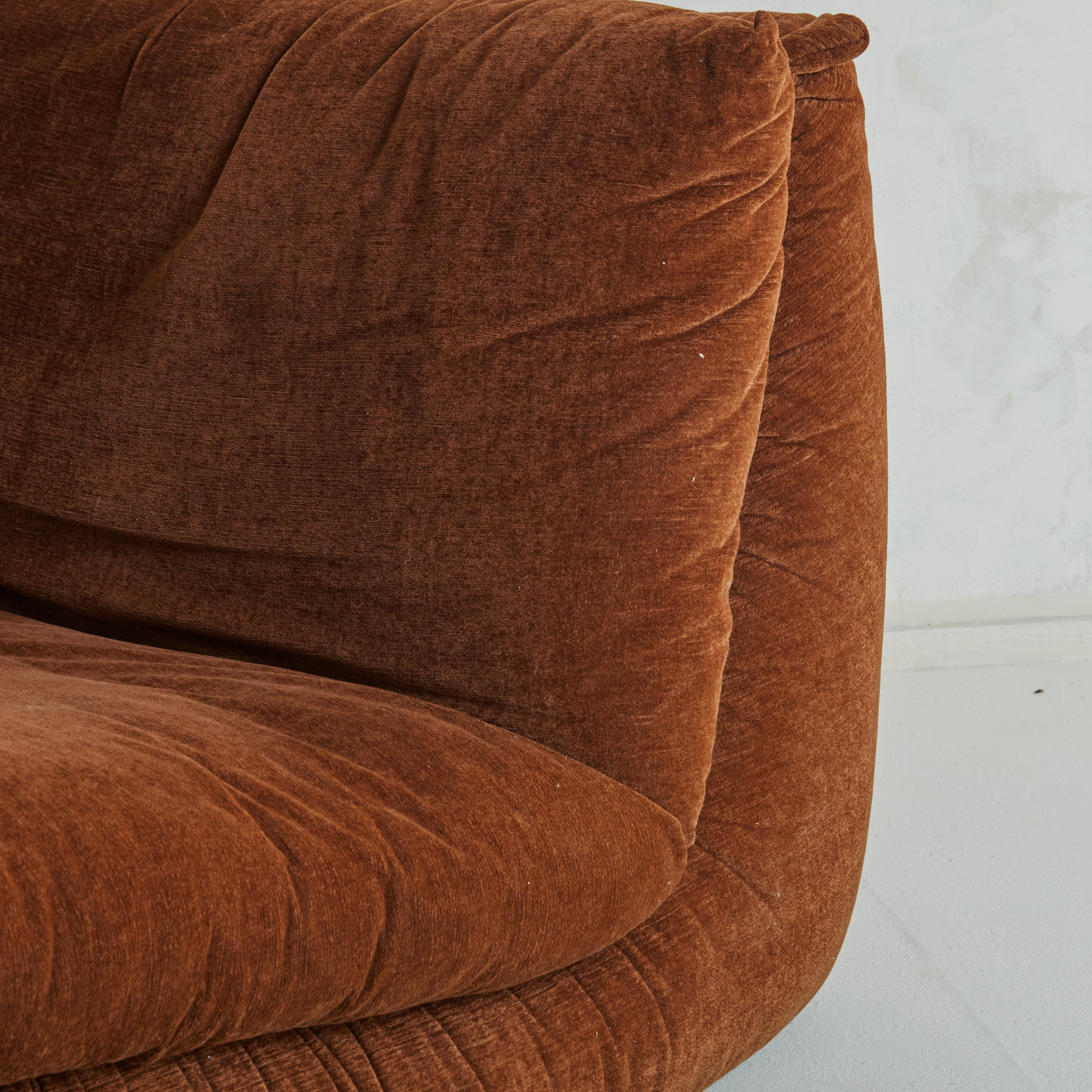 French Pair of  Lounge Chairs in Chocolate Velvet  for Cinna / Ligne Roset, France 1975