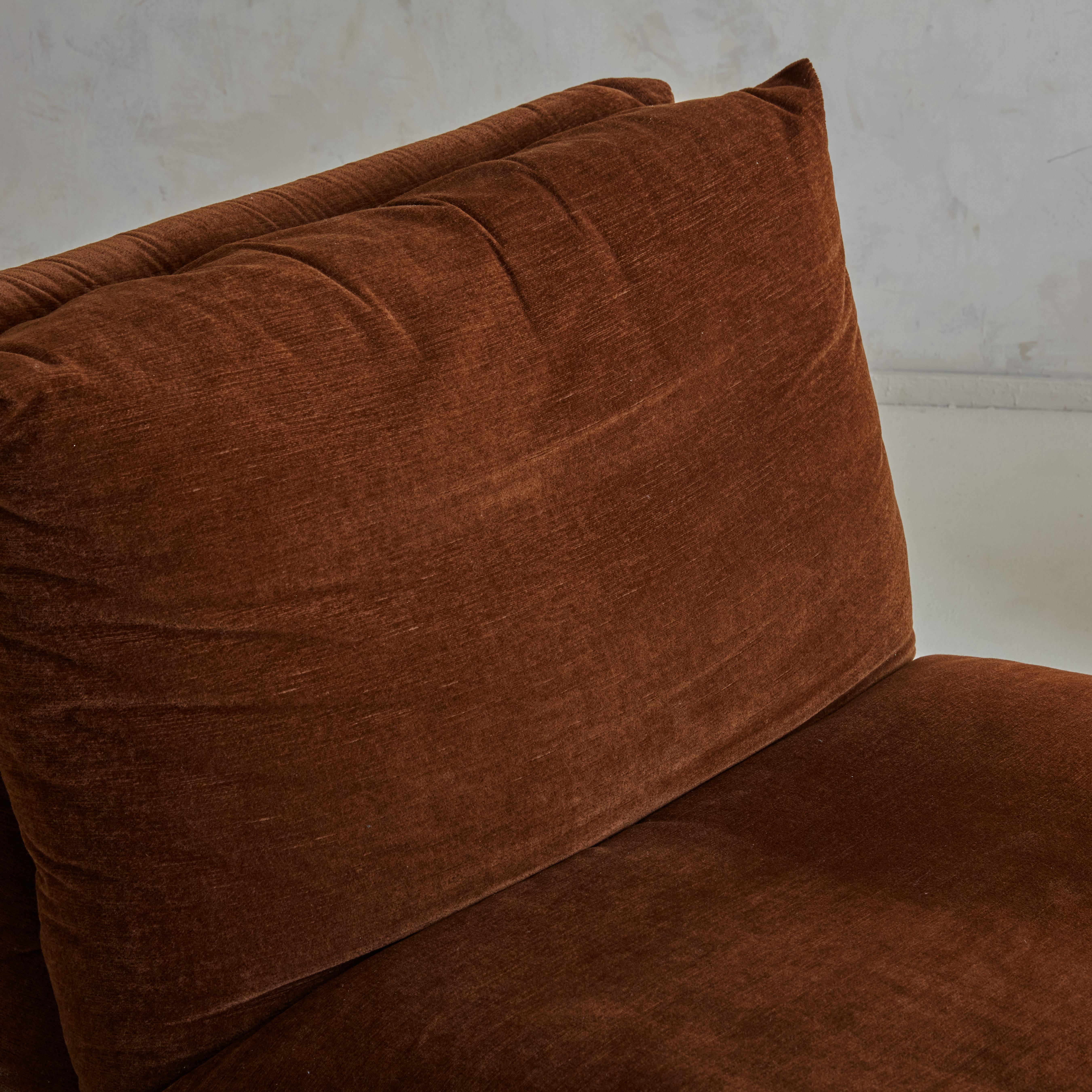 Late 20th Century Pair of  Lounge Chairs in Chocolate Velvet  for Cinna / Ligne Roset, France 1975