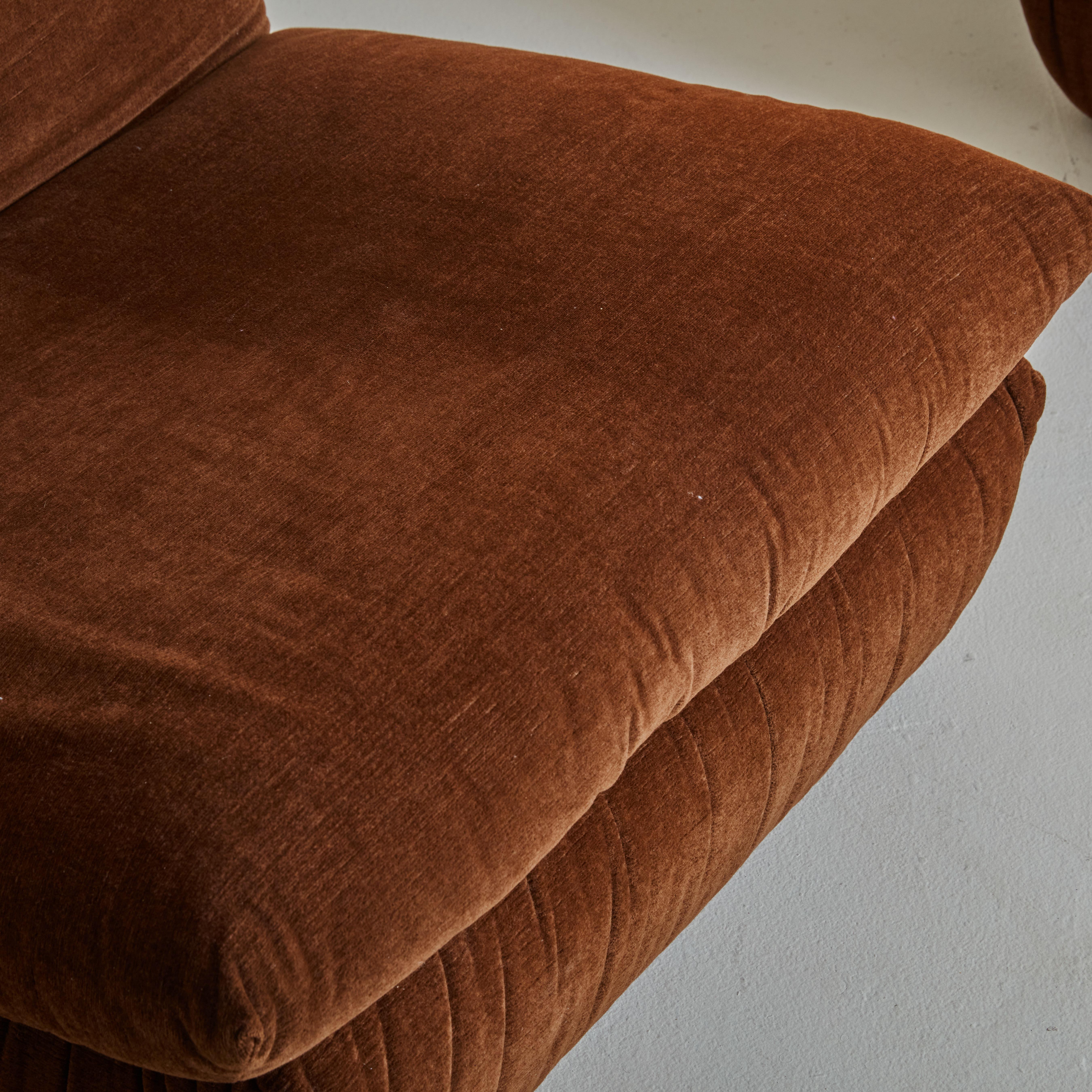 Upholstery Pair of  Lounge Chairs in Chocolate Velvet  for Cinna / Ligne Roset, France 1975