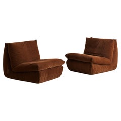 Pair of Lounge Chairs in Chocolate Velvet for Cinna / Ligne Roset, France 1975