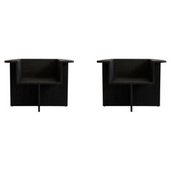Pair of Lounge Chairs in Coffee Black Oak Contemporary Design