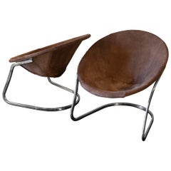 Pair of Lounge Chairs in Cognac Suede and Chrome, France, 1960s
