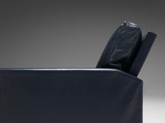 Scandinavian Pair of Lounge Chairs in Deep Blue Leather