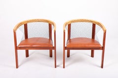 Pair of Lounge Chairs in Elm and Patinated Leather by Niels Jørgen Haugesen