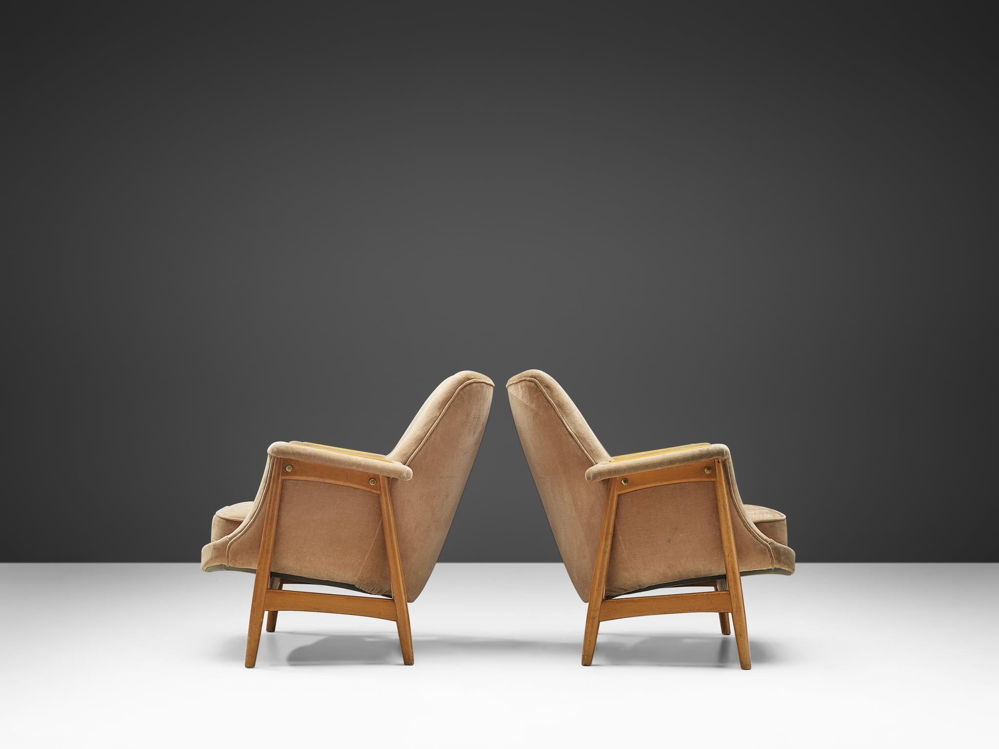 European Pair of Lounge Chairs in Fabric Upholstery