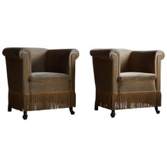 Pair of Lounge Chairs in Green Velour, Danish Carbinetmaker, Art Deco, 1940s