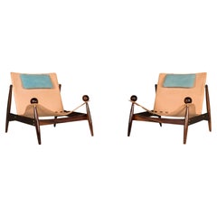 Pair of Lounge Chairs in Hardwood and Leather, Brazilian Mid-century Modern