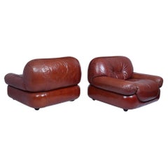 Pair of Lounge Chairs in Leather by Sapporo for Mobil Girgi, Italy 1970