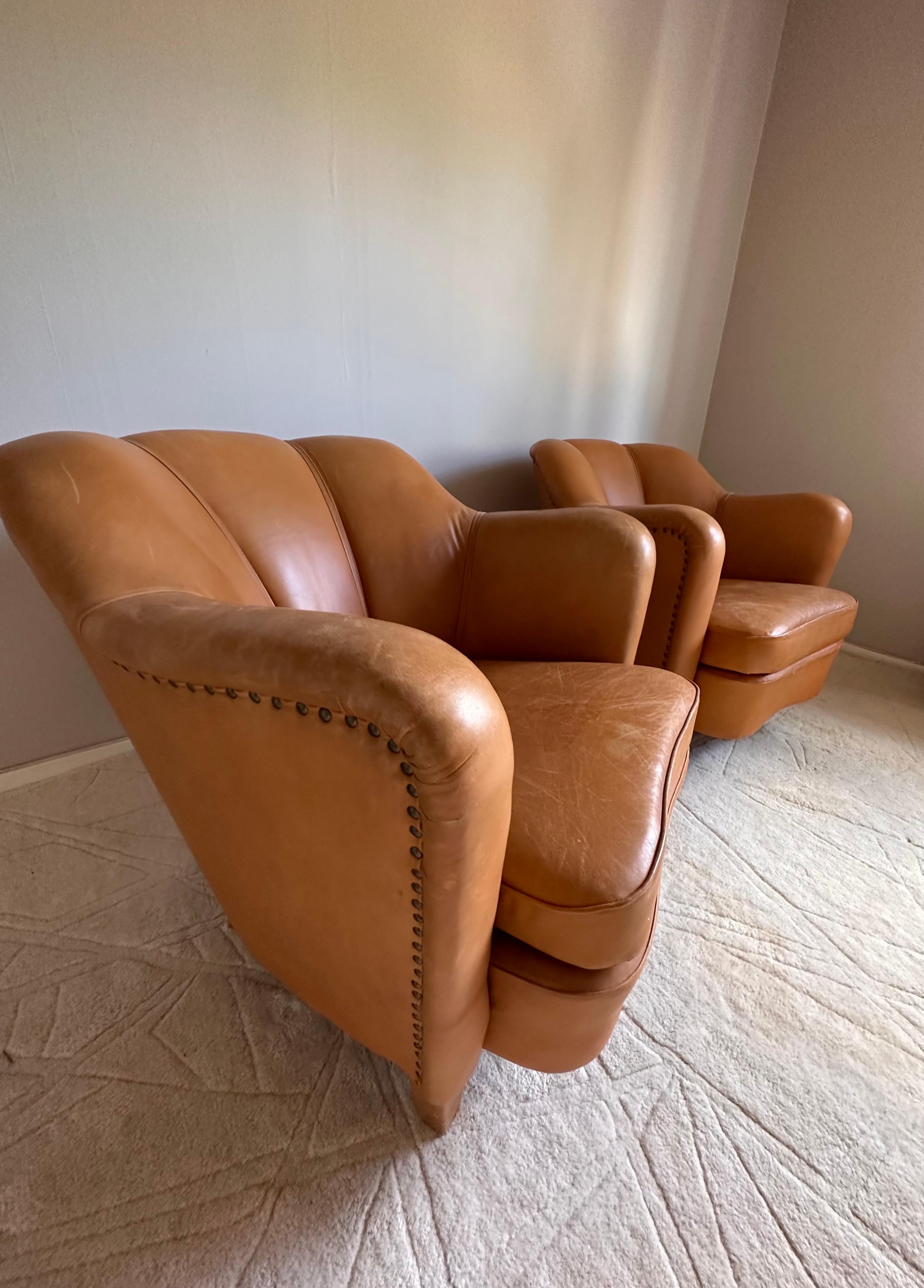 Easy chairs, upholstered in leather,  Scandinavian -50s In Good Condition In Säffle, SE