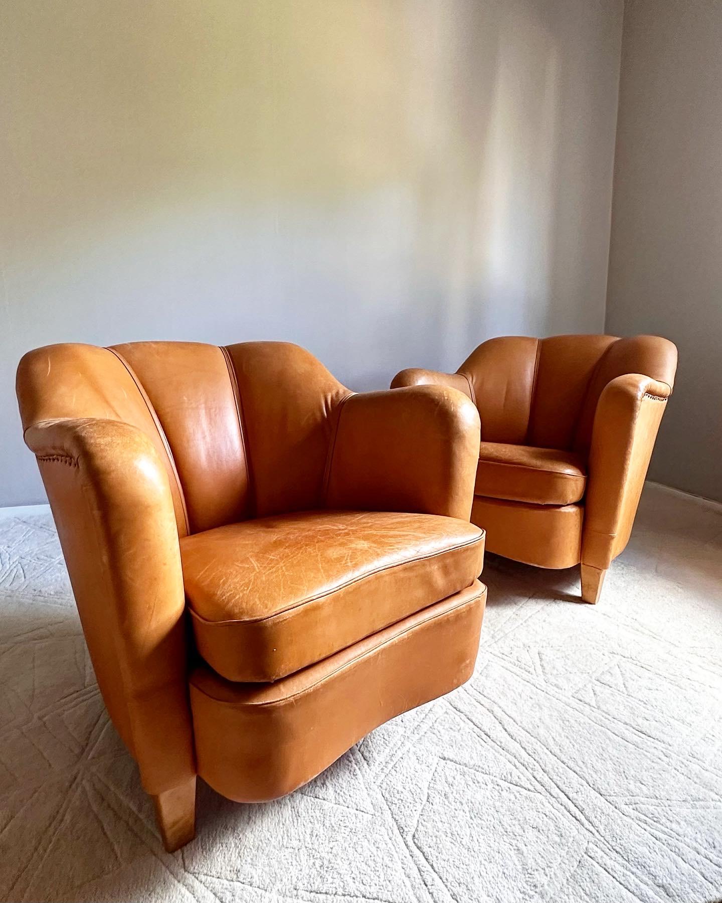 Easy chairs, upholstered in leather,  Scandinavian -50s 2